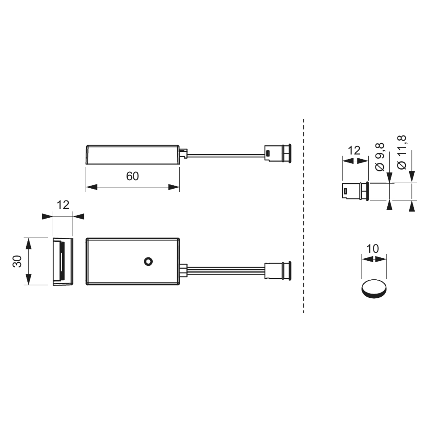 Led IR ontvanger + 2 sensors 12V max 36w