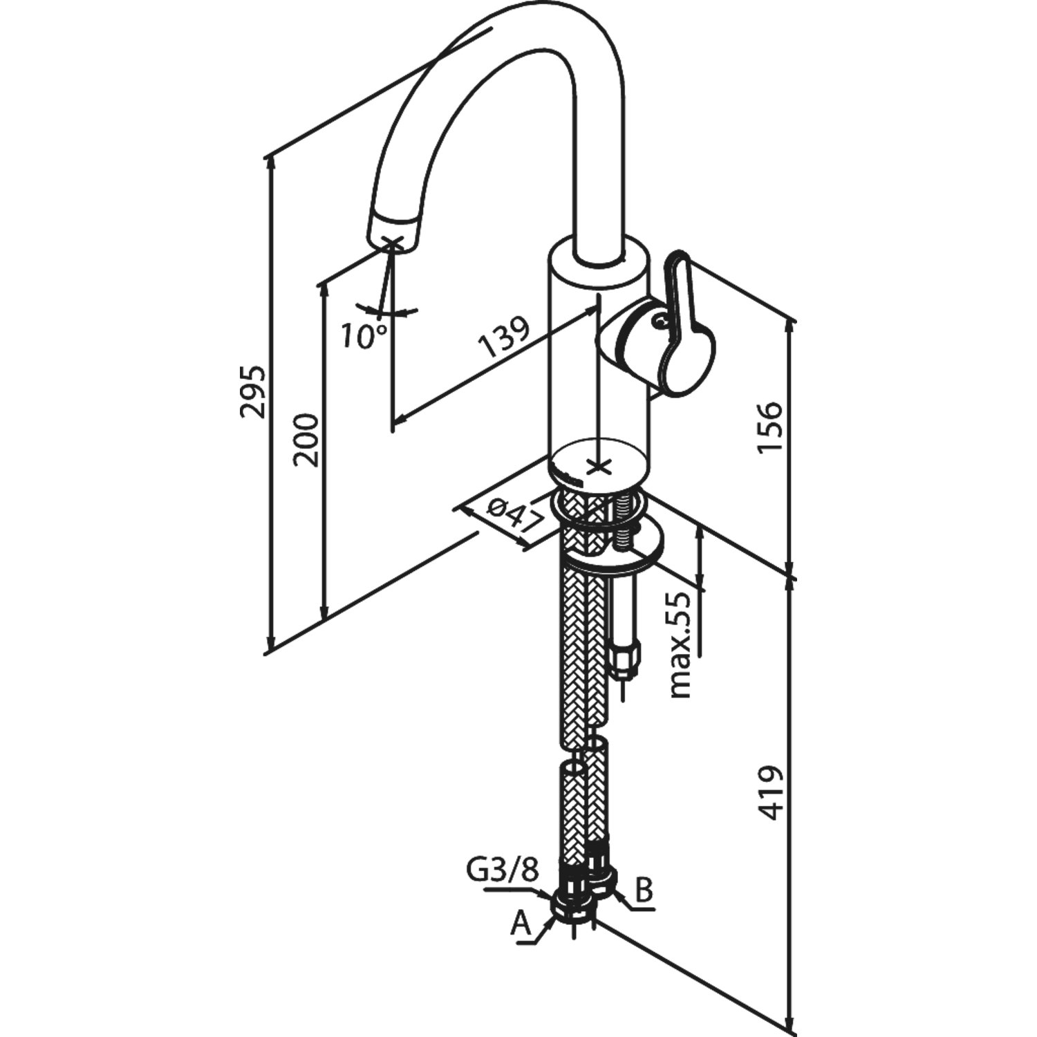 Damixa silhouet c vr wastafel medium messing gebor