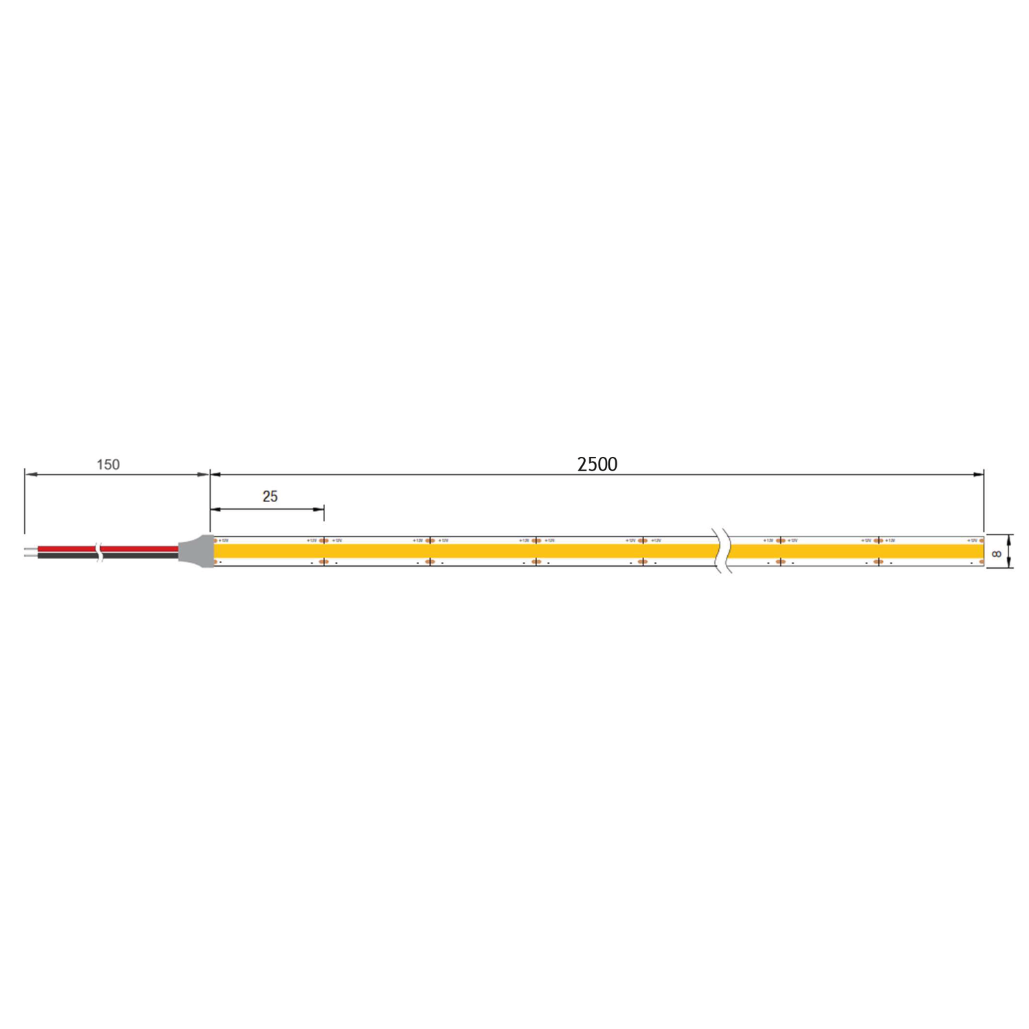 Ledstrip COB 5m 50W 3000K IP20 12V z/punten dimb.