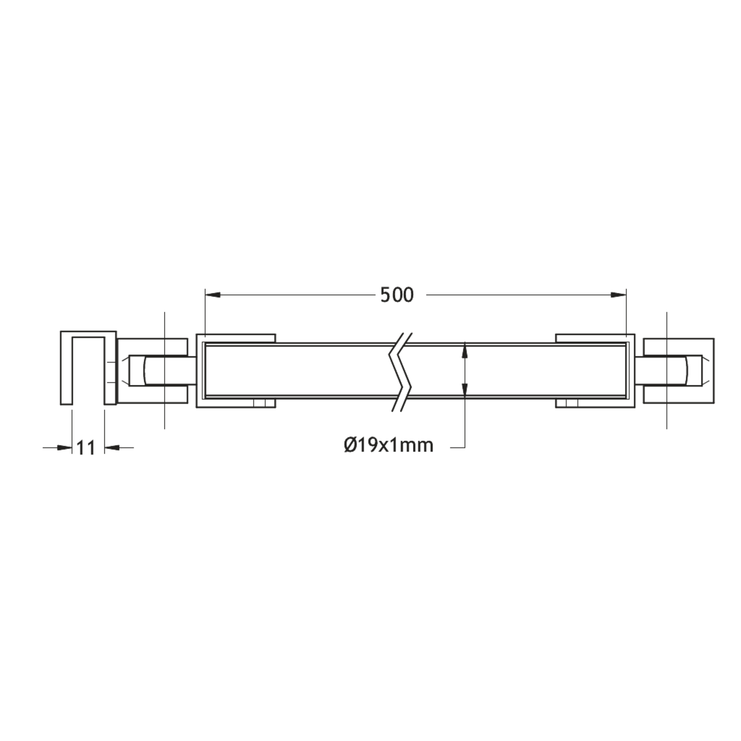 Barre raidisseur mur/verre avec double articulation, pour verres 6/10, L588, chromé