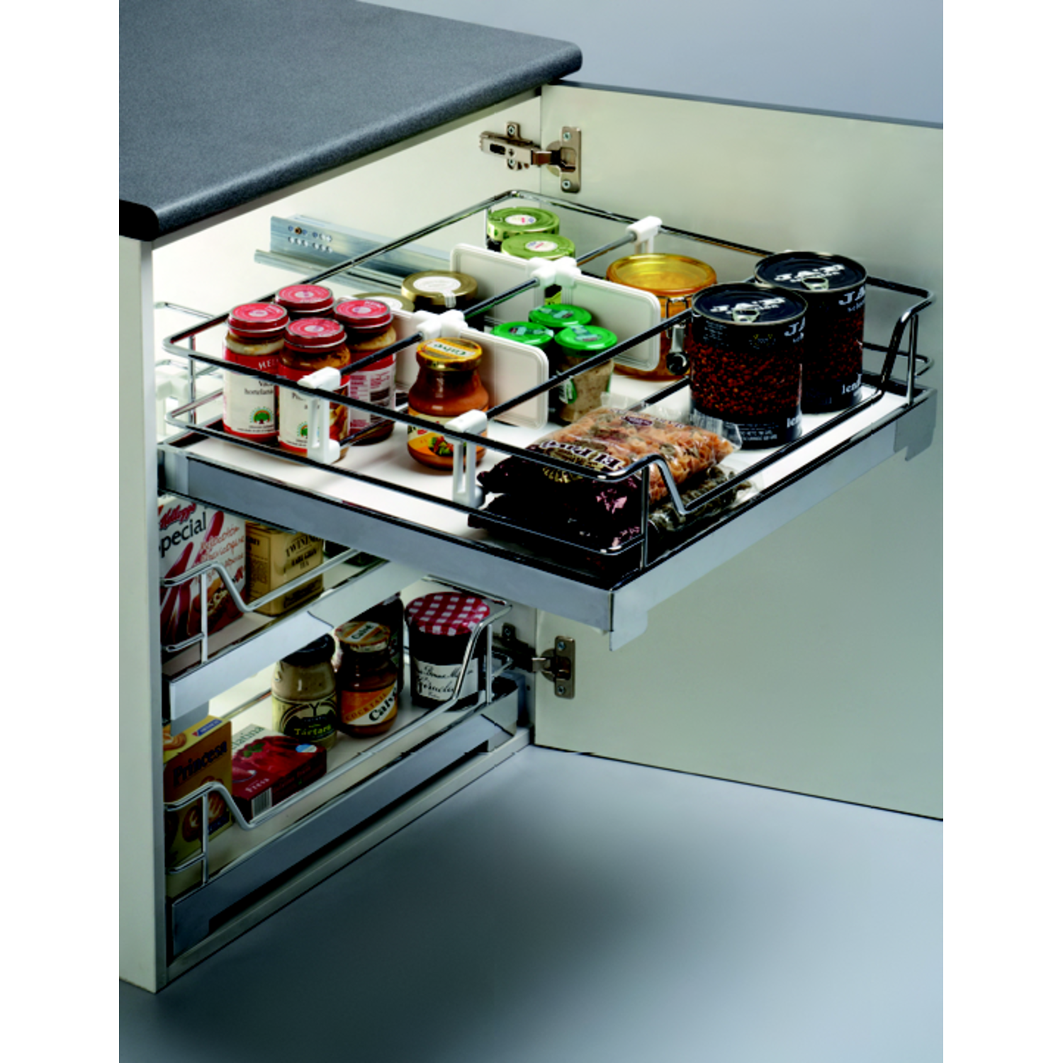 MC Line panier extensible 60cm blanc +hettich quadro ss 30kg+entretoises