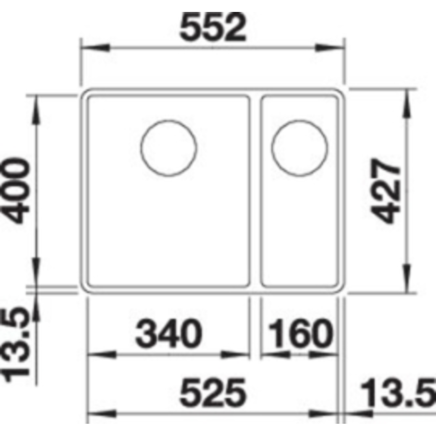 Subline spoeltafel 340/160-F zwart/noir manueel