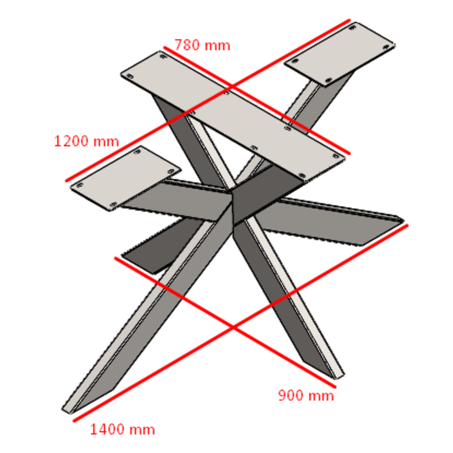 Piètement spin 40x100mm noir mat h720xl900xl1400mm 
