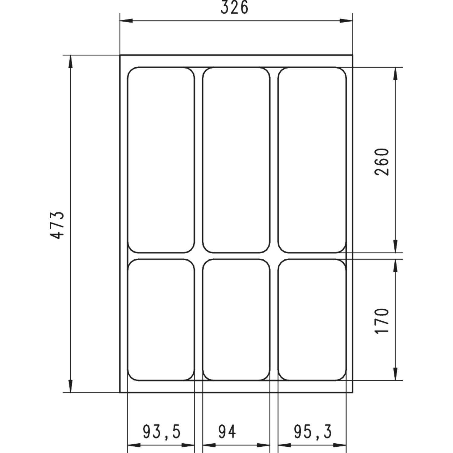 Mono besteklade K 40  cm leigrijs 326 x 473mm 326 x 473mm