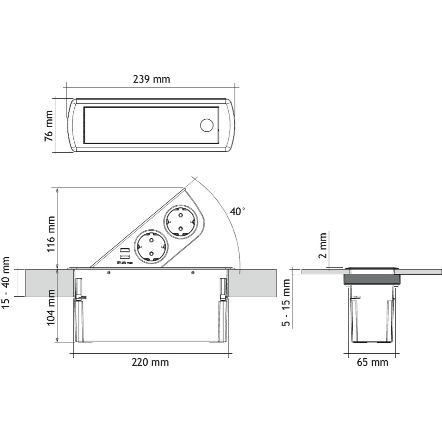 Cizo pop up nl/d/l 2x16a-2xusb 2a wit