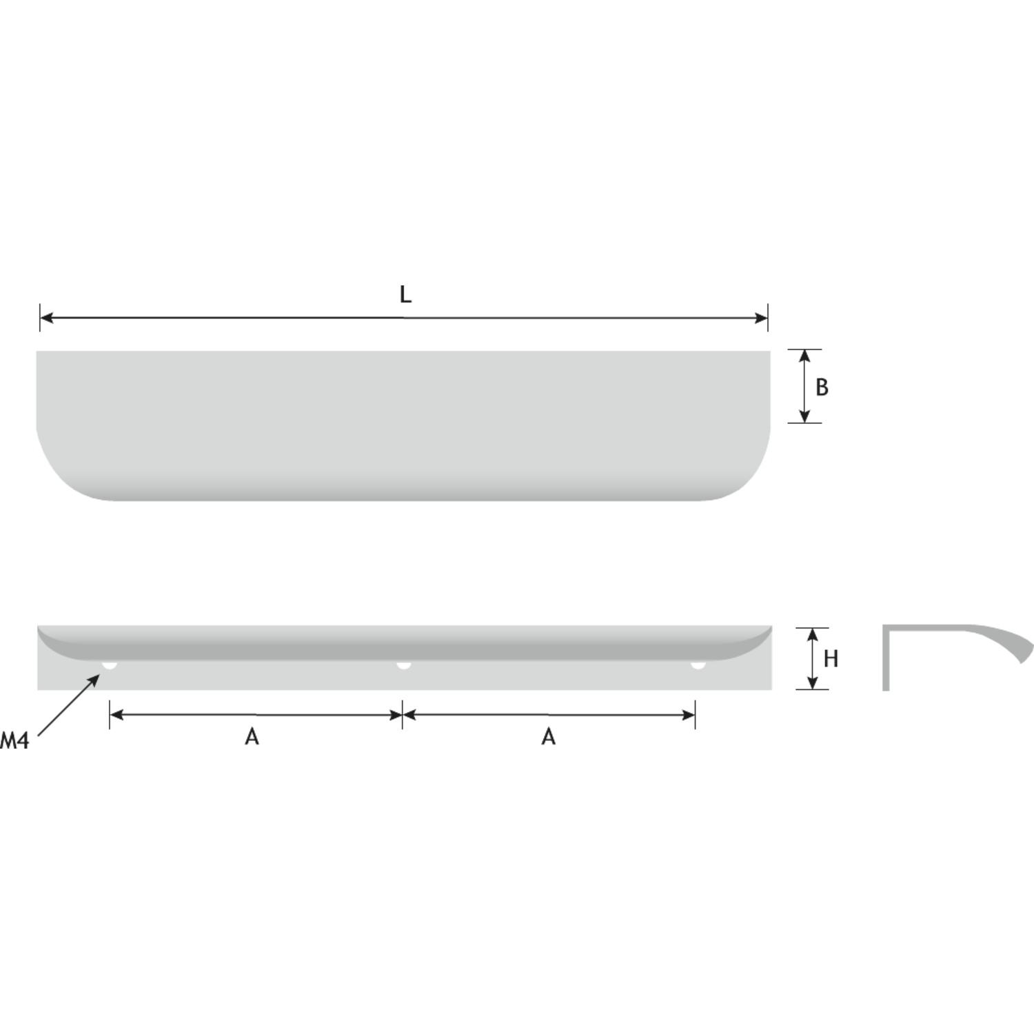 Poignée edge round alu asp inox df 2x160mm L 350mm 