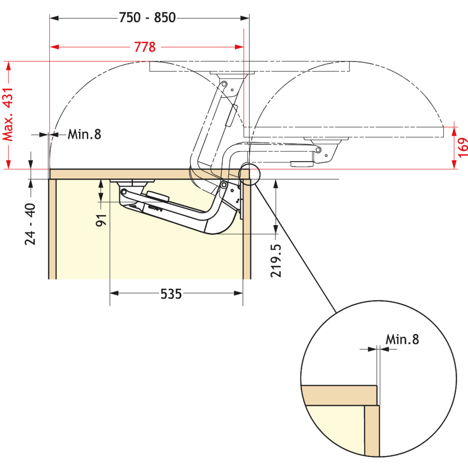 Set-charniere monoflat lin-x 800 blanc  l.750-850 mm h.1600-2400 mm 40kg
