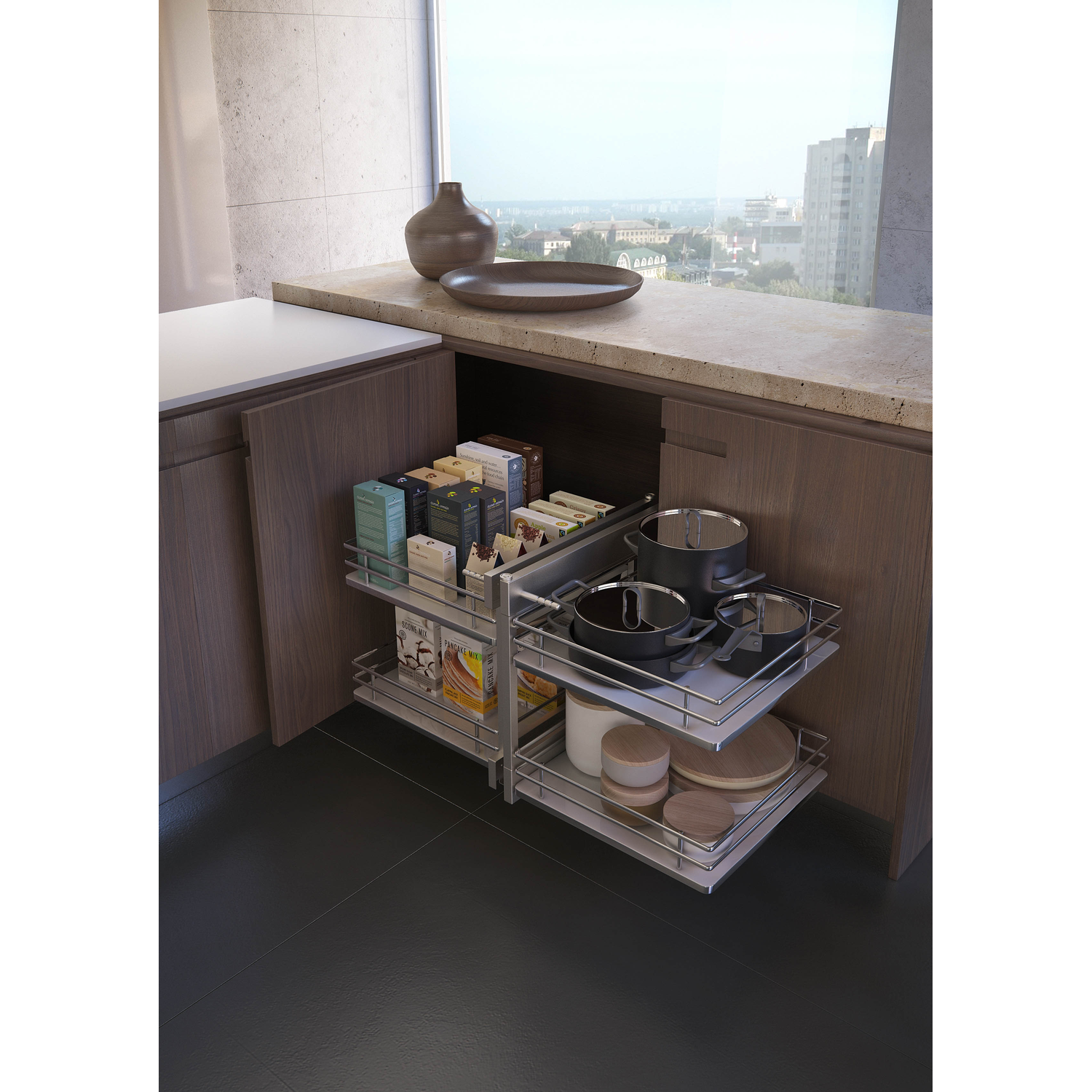 Rational corner Soft Close 450mm droite + 4 panier fond en bois