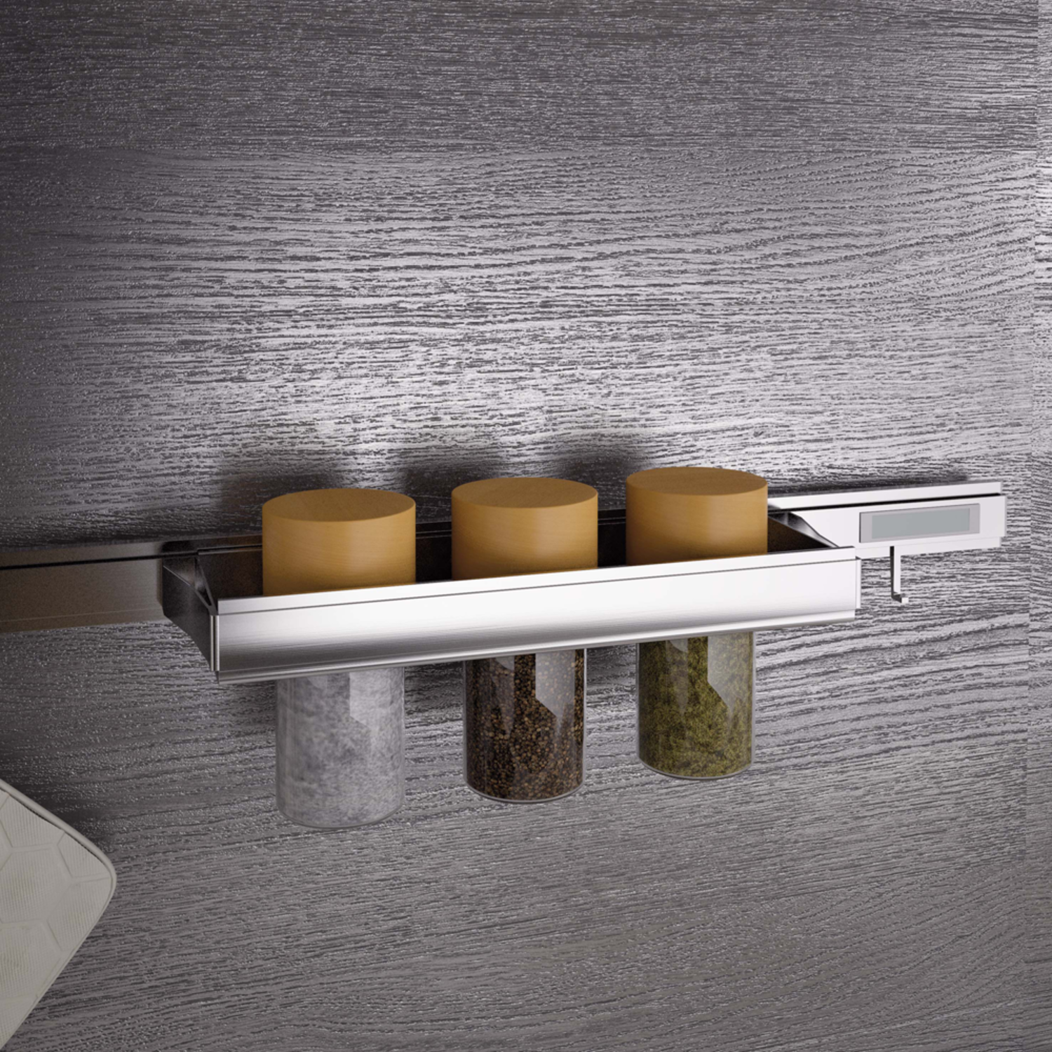 Wing étagère á épices look inox 350x110x160  + 3 pots en verre