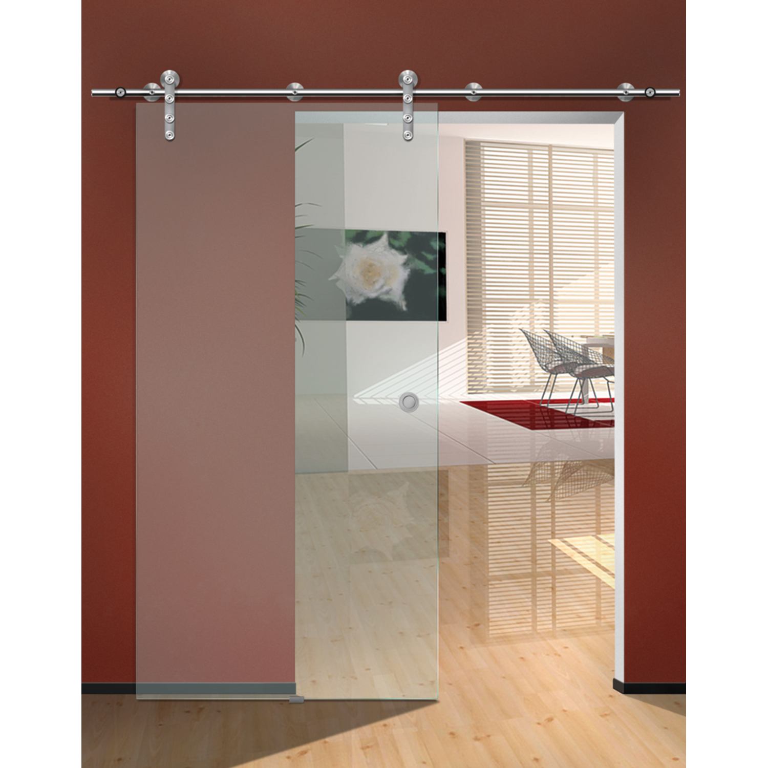 Flatec IV set coulissant verre inox 100kg l.2100mm pour largeur de porte 910-1000mm