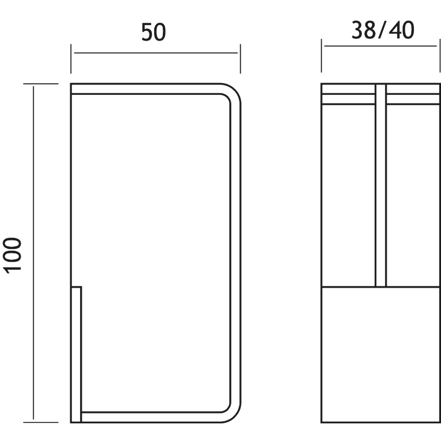 Poignee porte coulissante kube 100x50x40mm inox  angle arrondie