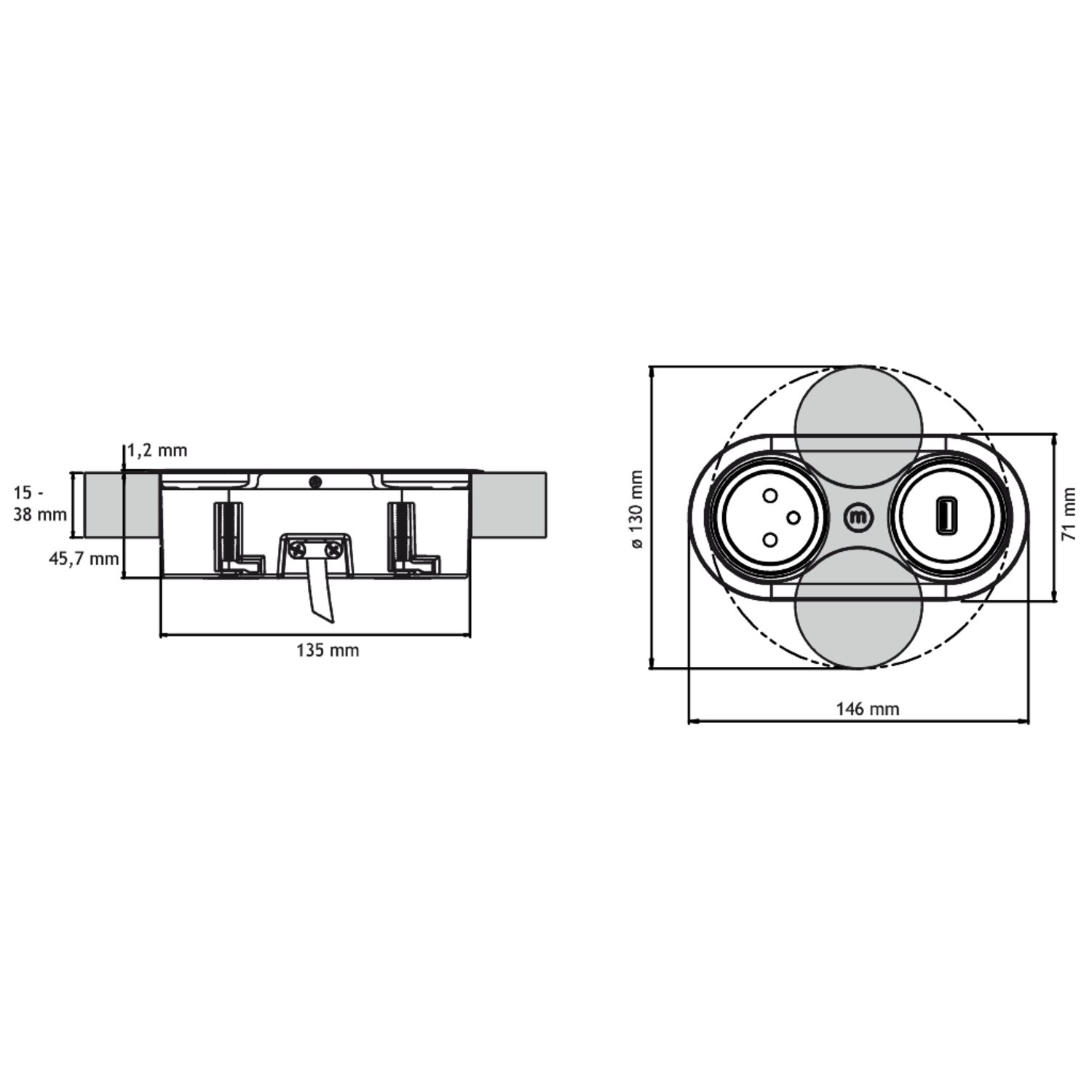 Eight noir b-f 1 prise + 1 usb  