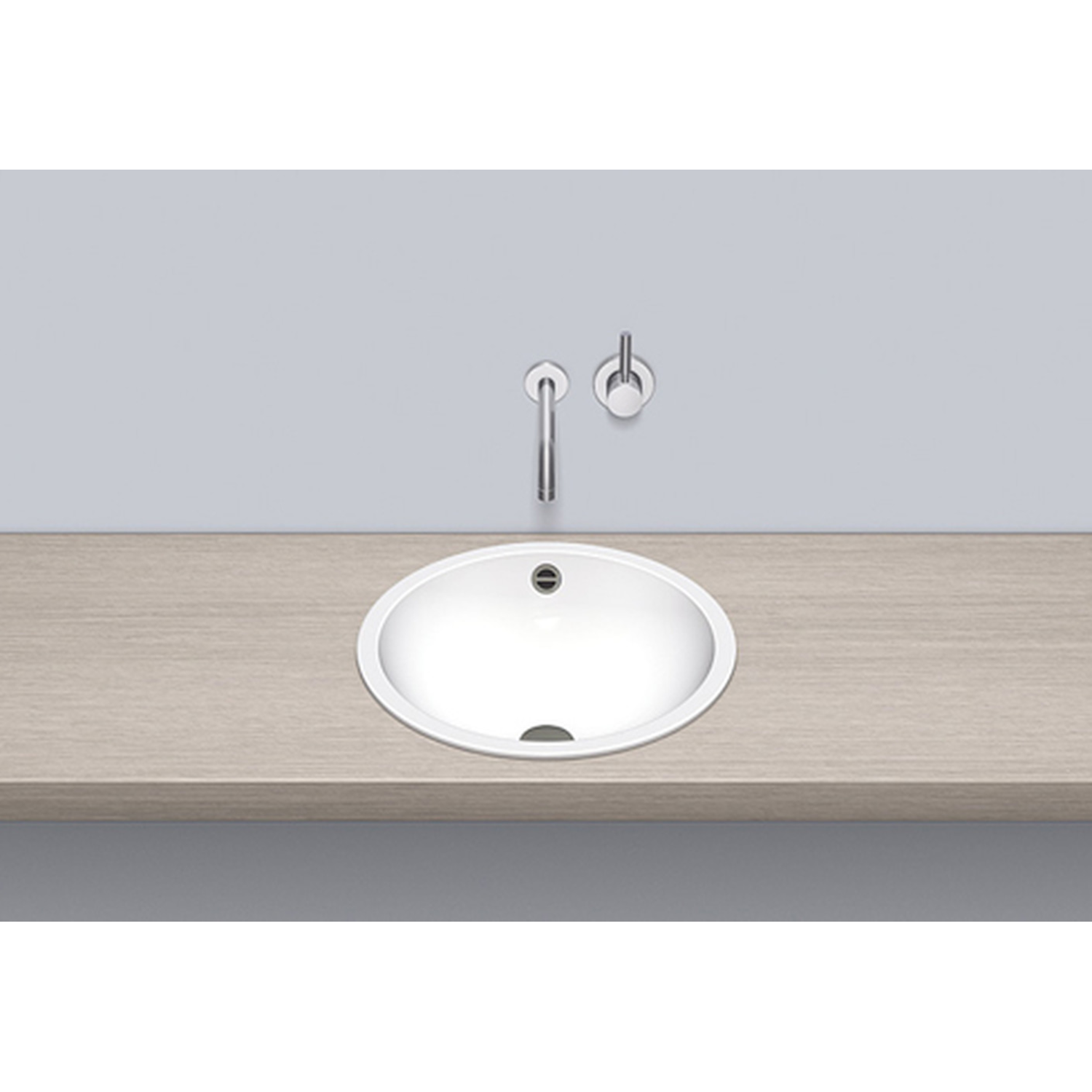 Vasque encas. circul. s/s trou robinet+trop-plein 