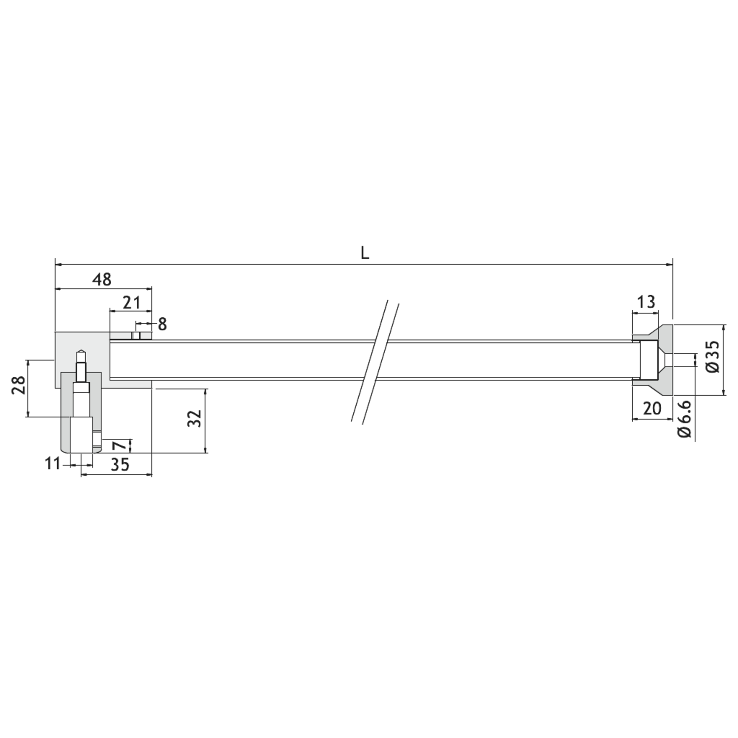 Vaste stabilisatiestang wand/glas, voor 6/10 mm glas, L1320, geborsteld nikkel