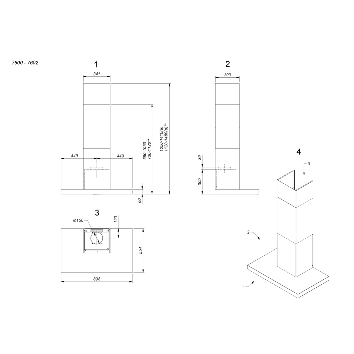 Novy Flatline 90 cm RVS wanddampkap