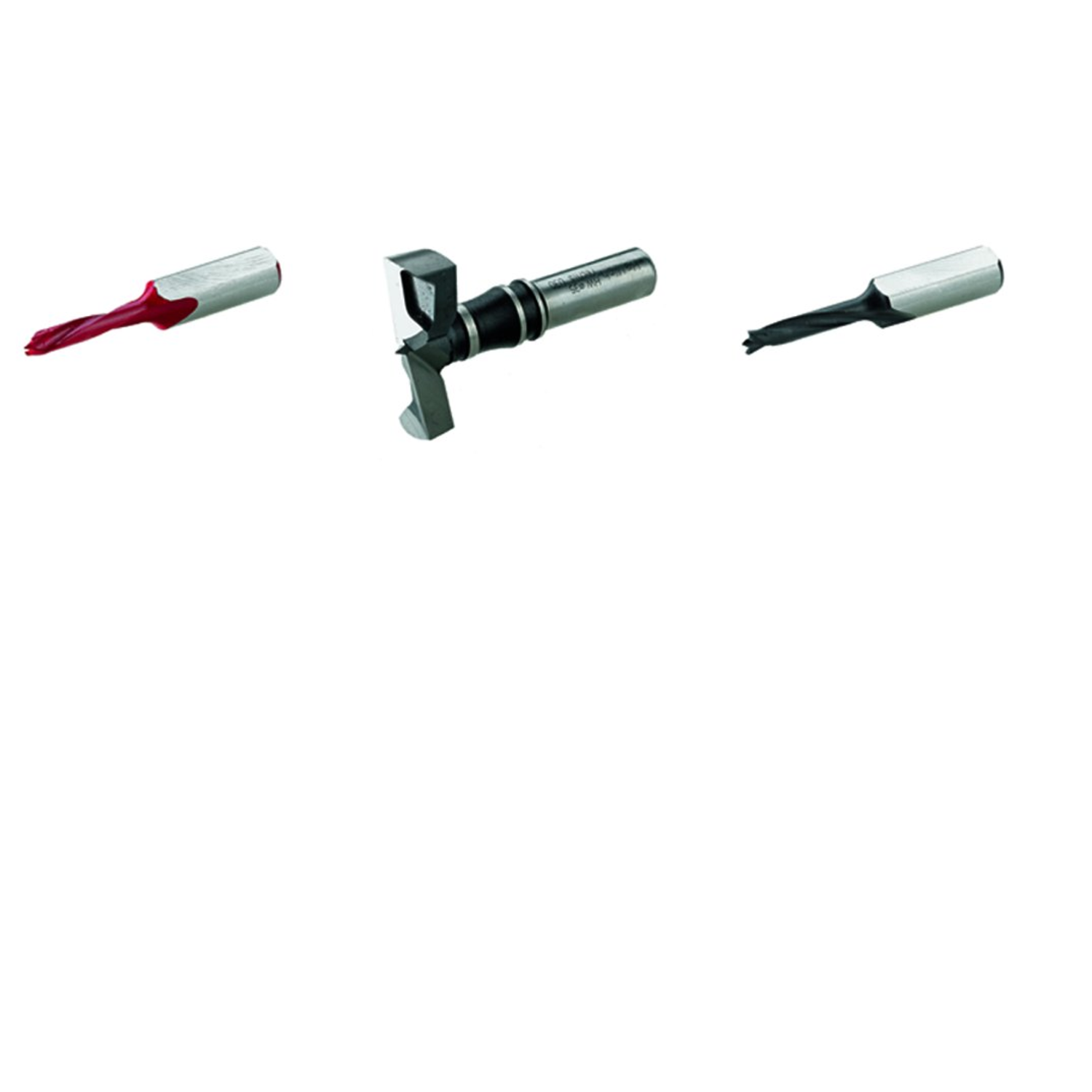 Jeu de mèches pour charnière pour le mécanisme de perçage interchangeable 6 broches pour BlueMax Mini Modular Plus, BlueMax Mini Modular (1 de ø 35 mm à gauche, 2 de ø 10 mm à droite)