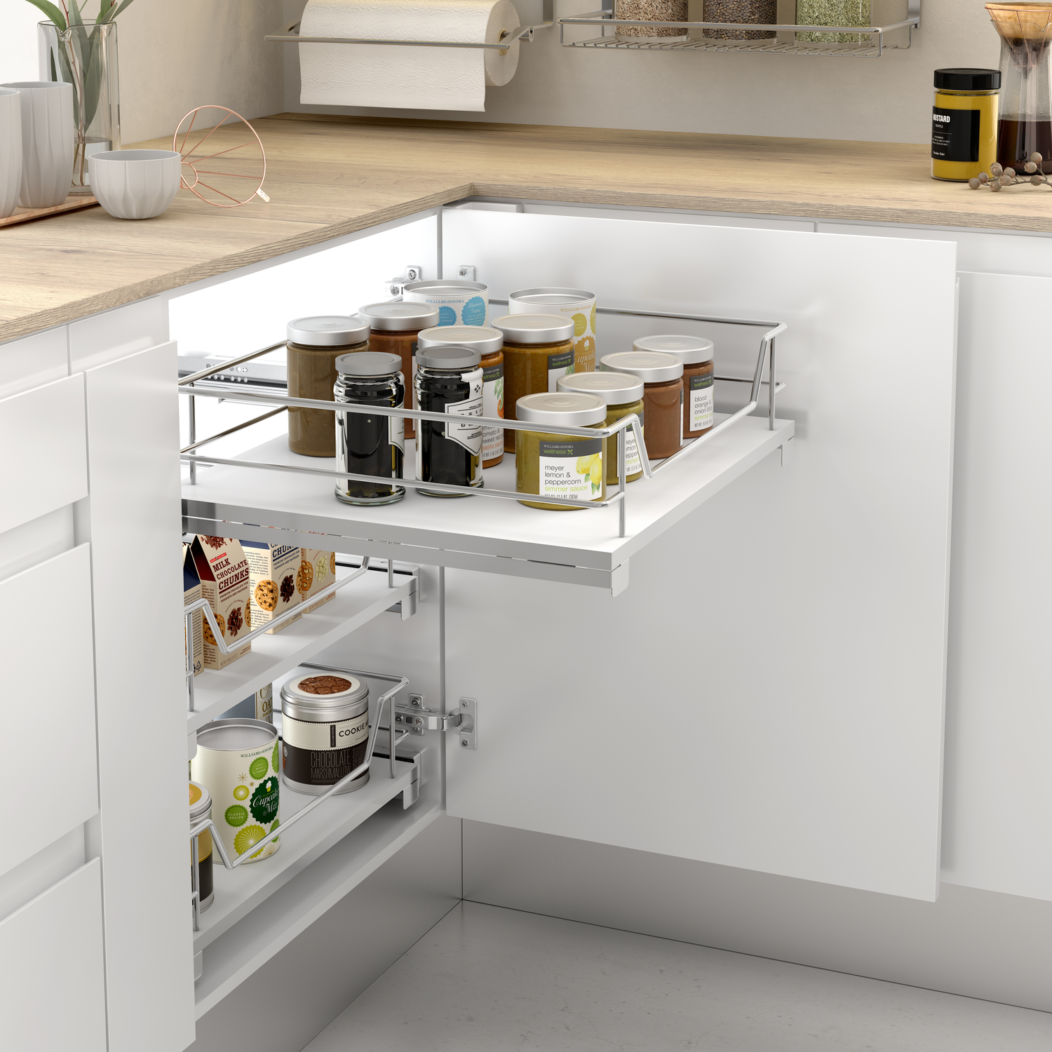 MC Line panier extensible 50cm blanc +hettich quadro ss 30kg+entretoises