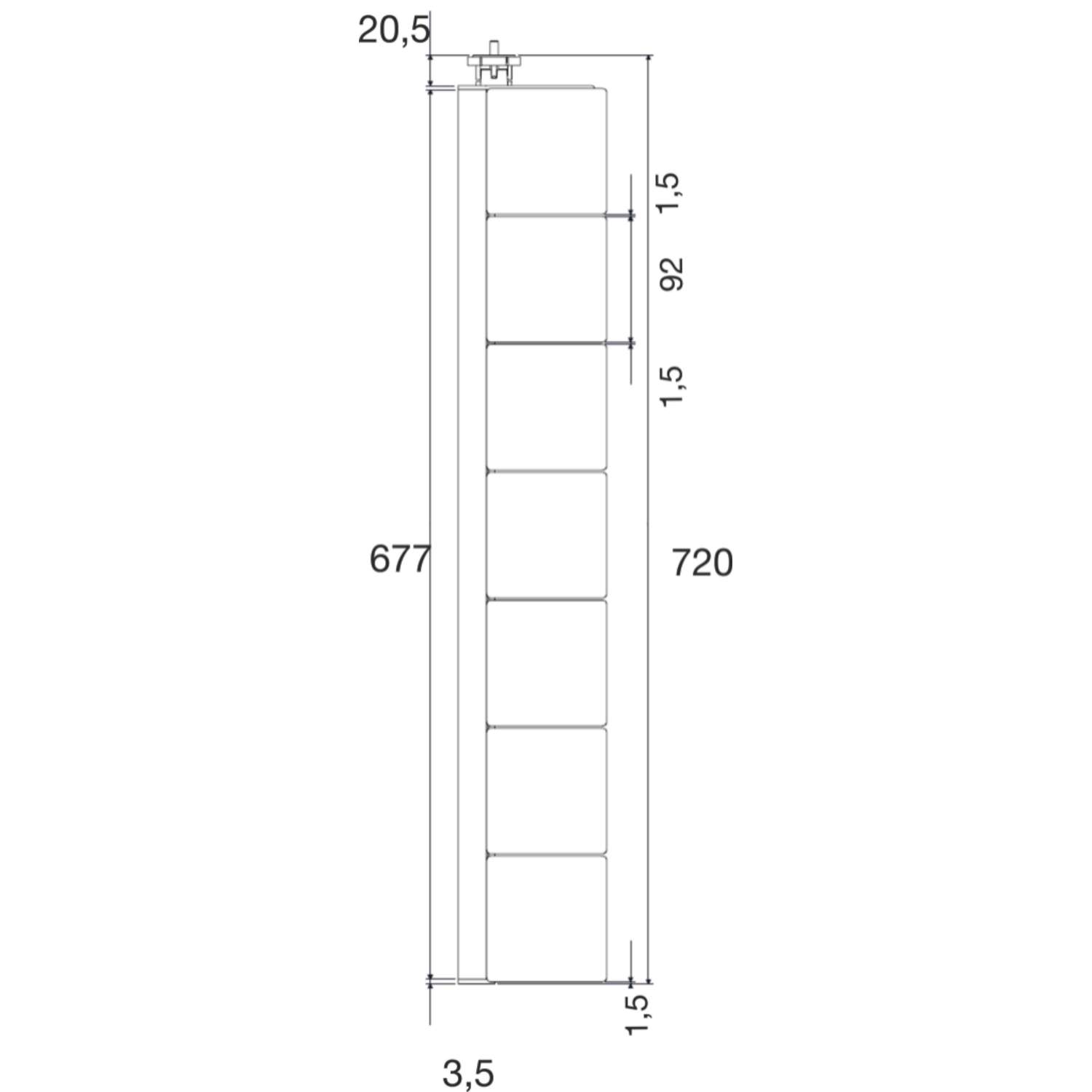Passe cable flap vertical alu 720mm/7 el.  