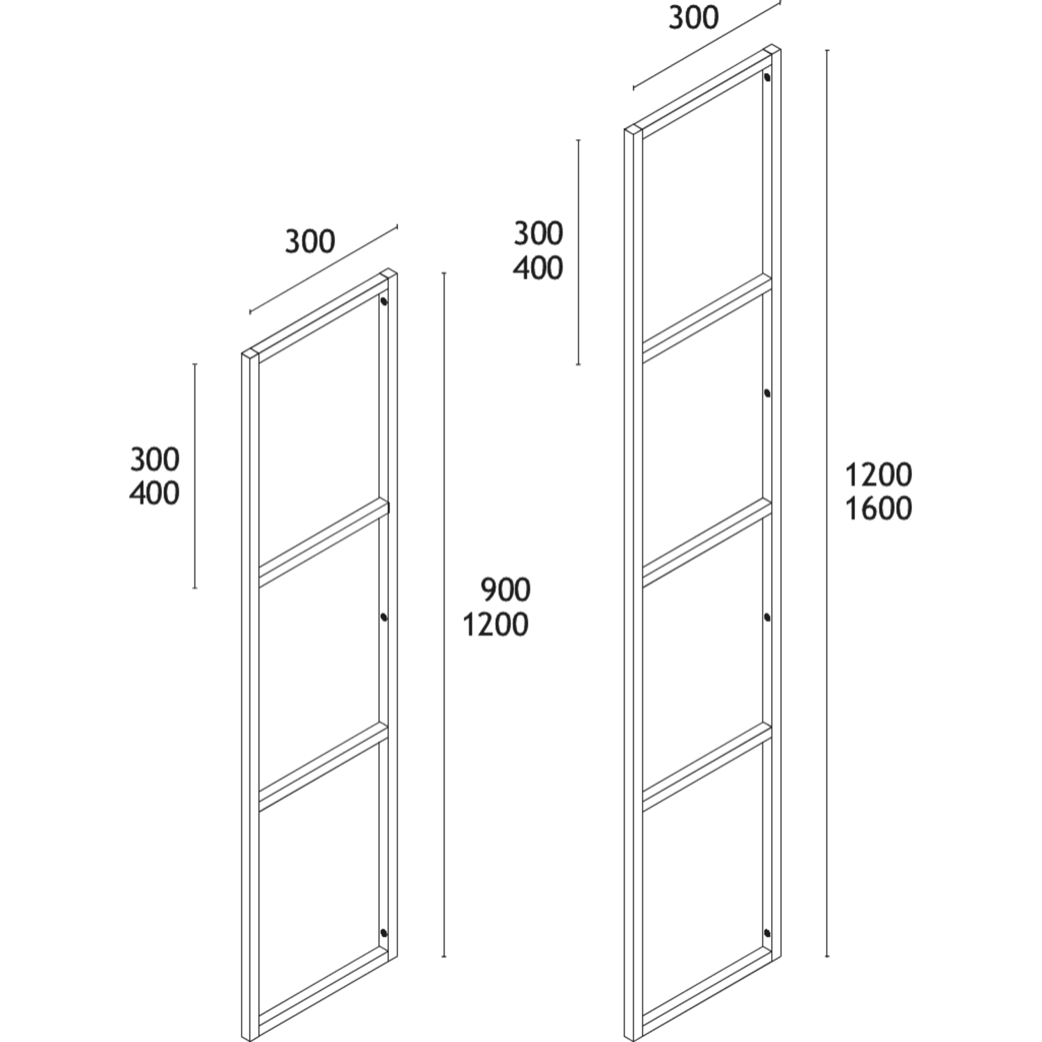Three wandrekelement h:1200mm 3 vak zwart mat