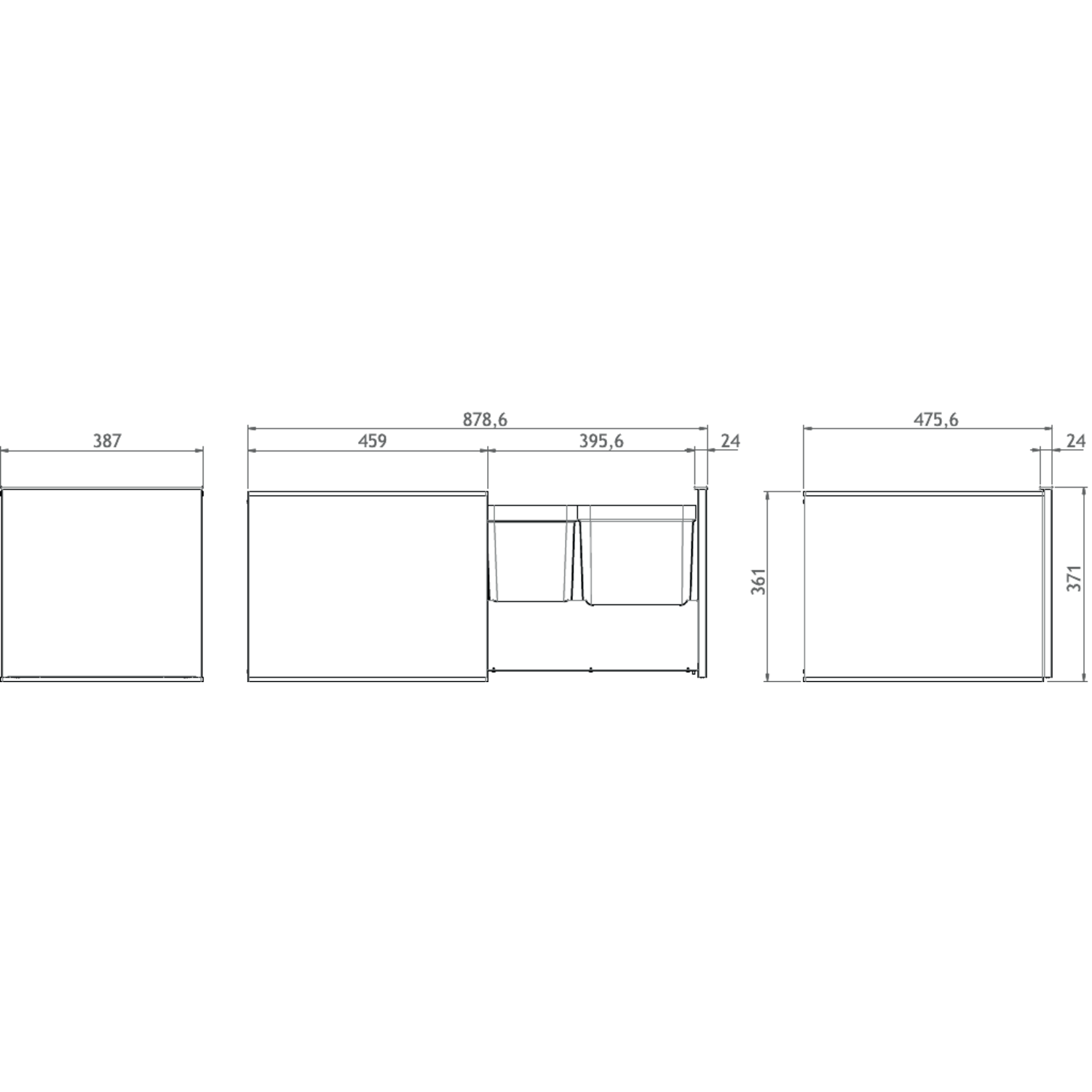 Highline 1 afvalemmer 16+21l rvs k.50cm volledig uittrekbaar met SoftClose