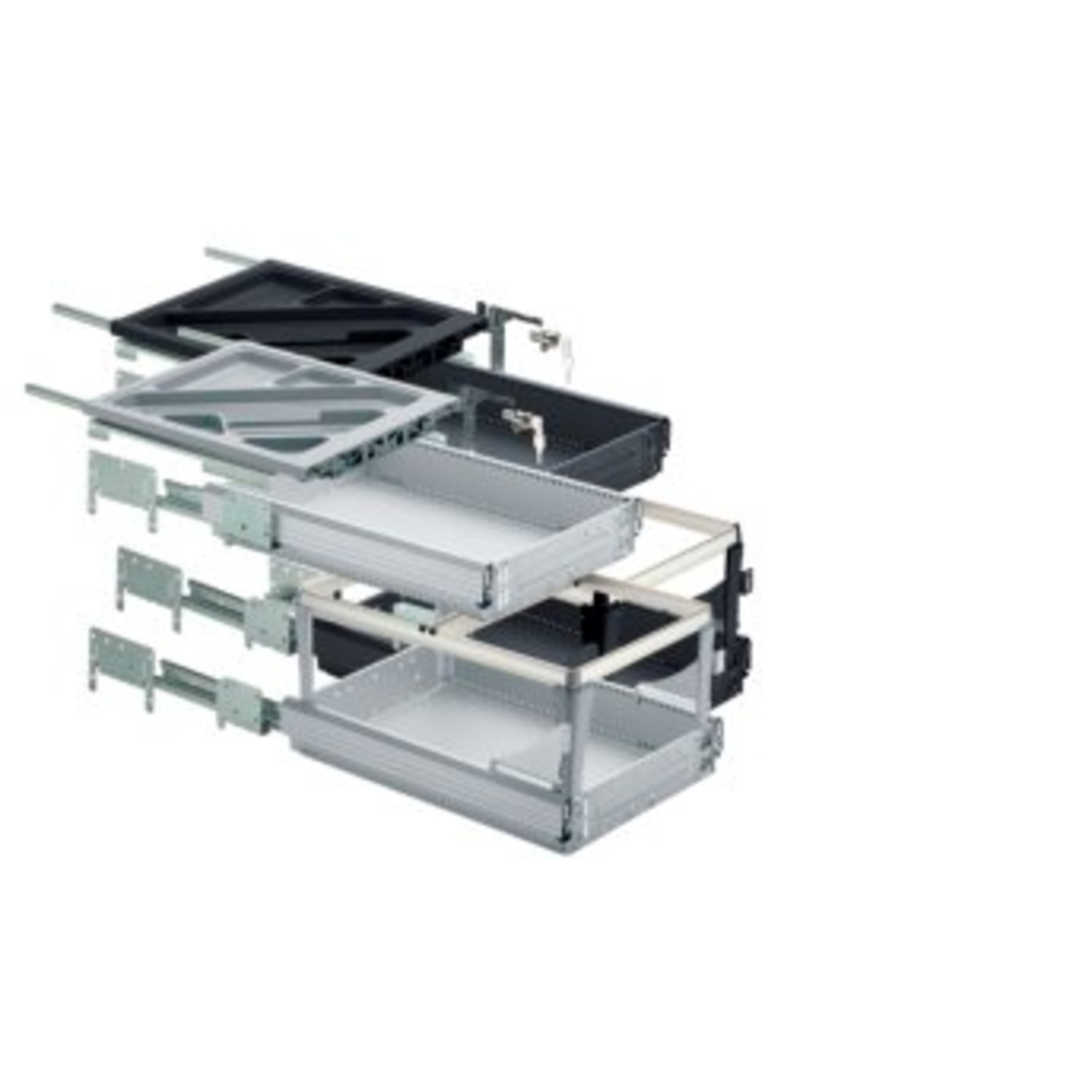 Containerset met (meer dan) volledig uittrekbare ladegeleiders, Inbouwdiepte (min.) 730 mm, zwart