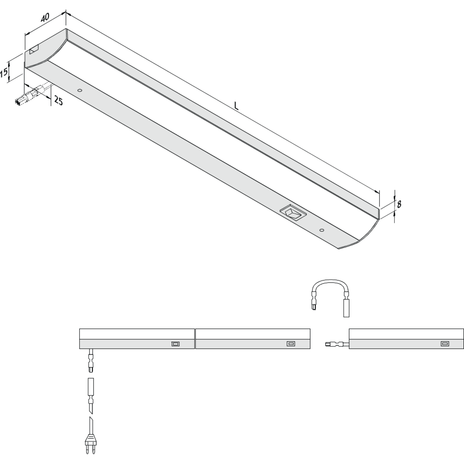 Hera Led Modulite F 450mm 8w 230V 3000K zwart