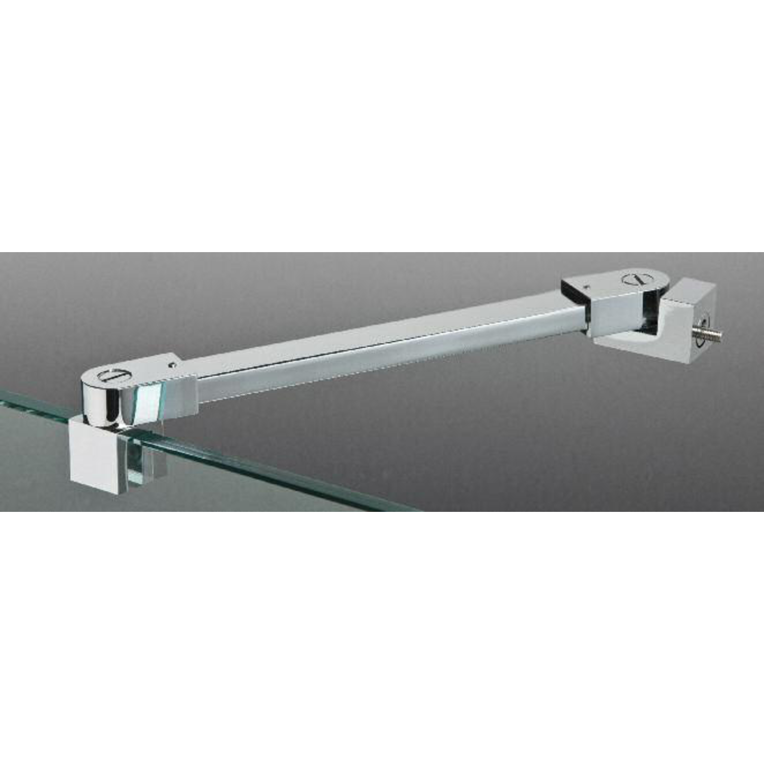 Barre raidisseur mur/verre avec double articulation, pour verres 8/12, L1057, chromé