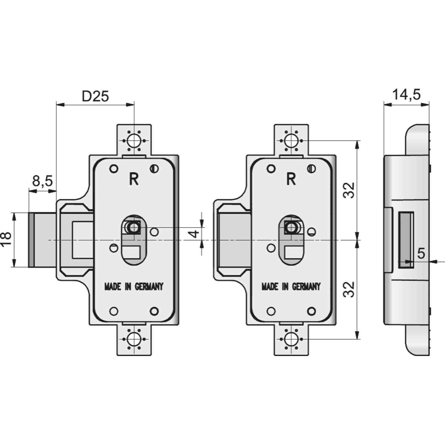 Draaistangslot 700-20mm links vernikkeld