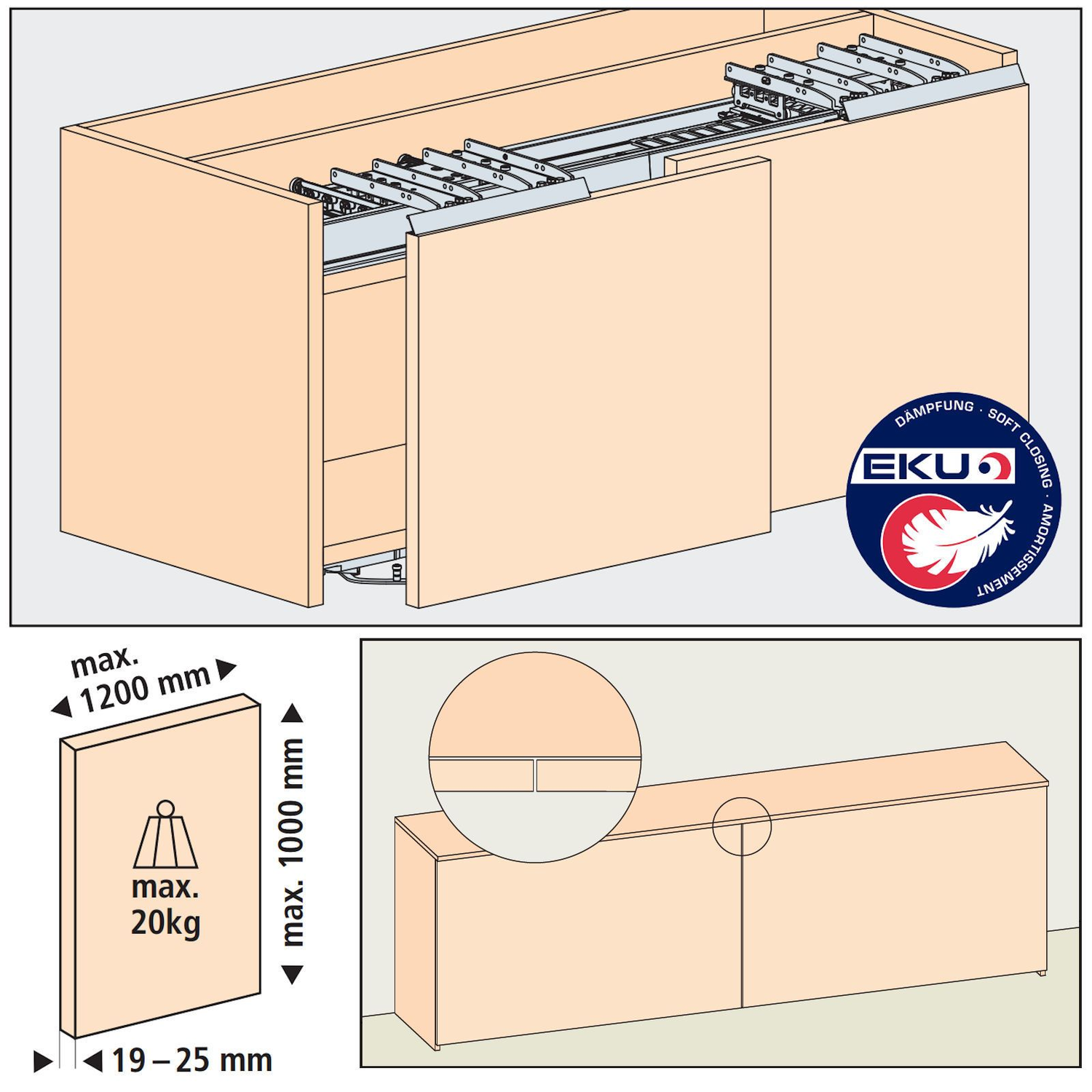Hawa Frontino 20 H FS garnituur, type S1, 1200-1399 mm, 2 deuren