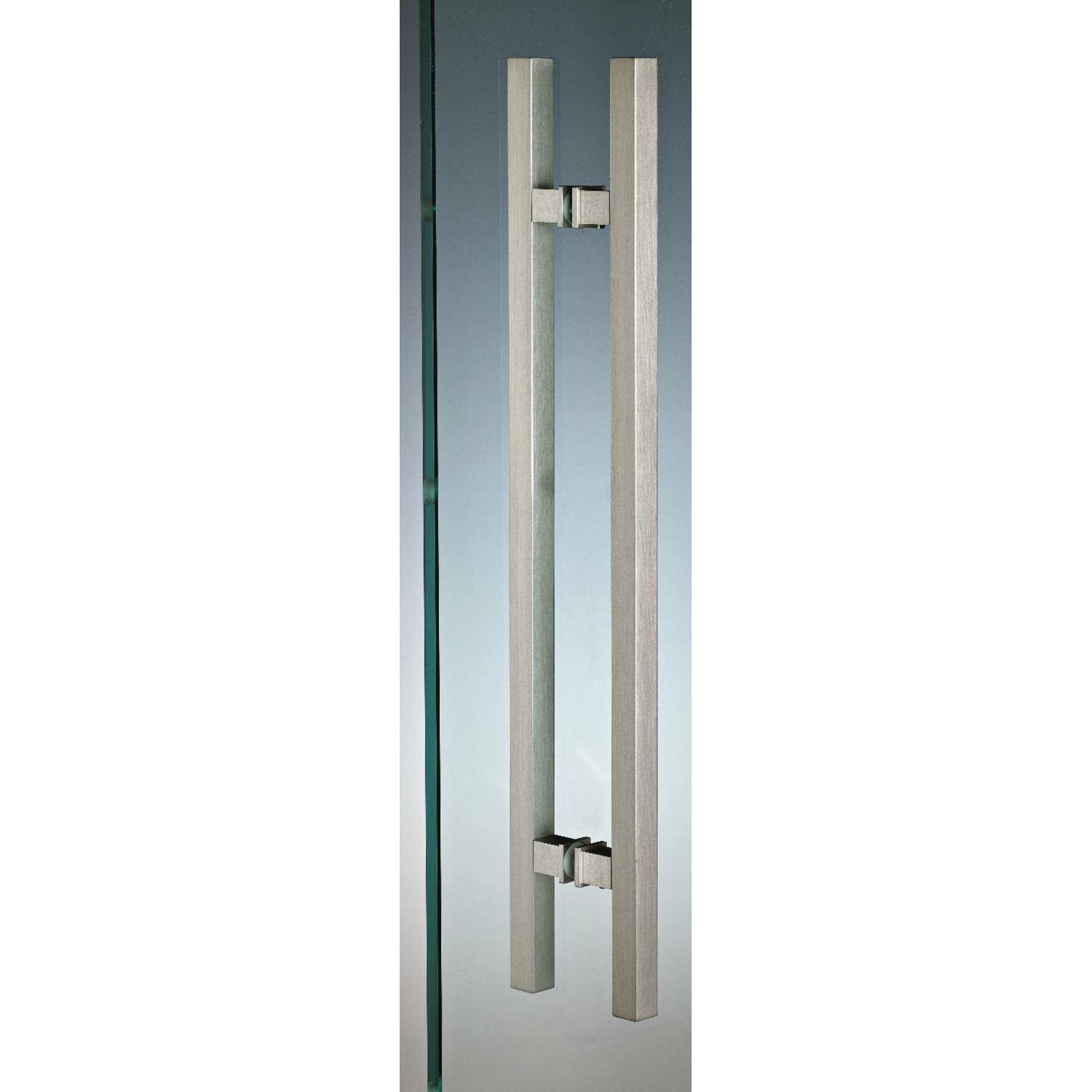 Paar vierkante deurgrepen, voor 6/12 mm glas, B15 H15 L460, glanzend aluminium