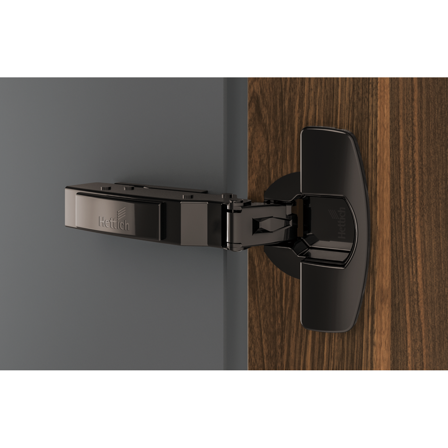 Sensys 110°-scharnier met geïntegreerde demping (Sensys 8645i), in obsidiaanzwart, inliggend, openingshoek 110°, TH-boorbeeld 52 x 5,5 mm, met spreidpluggen (ø 10 x 11)