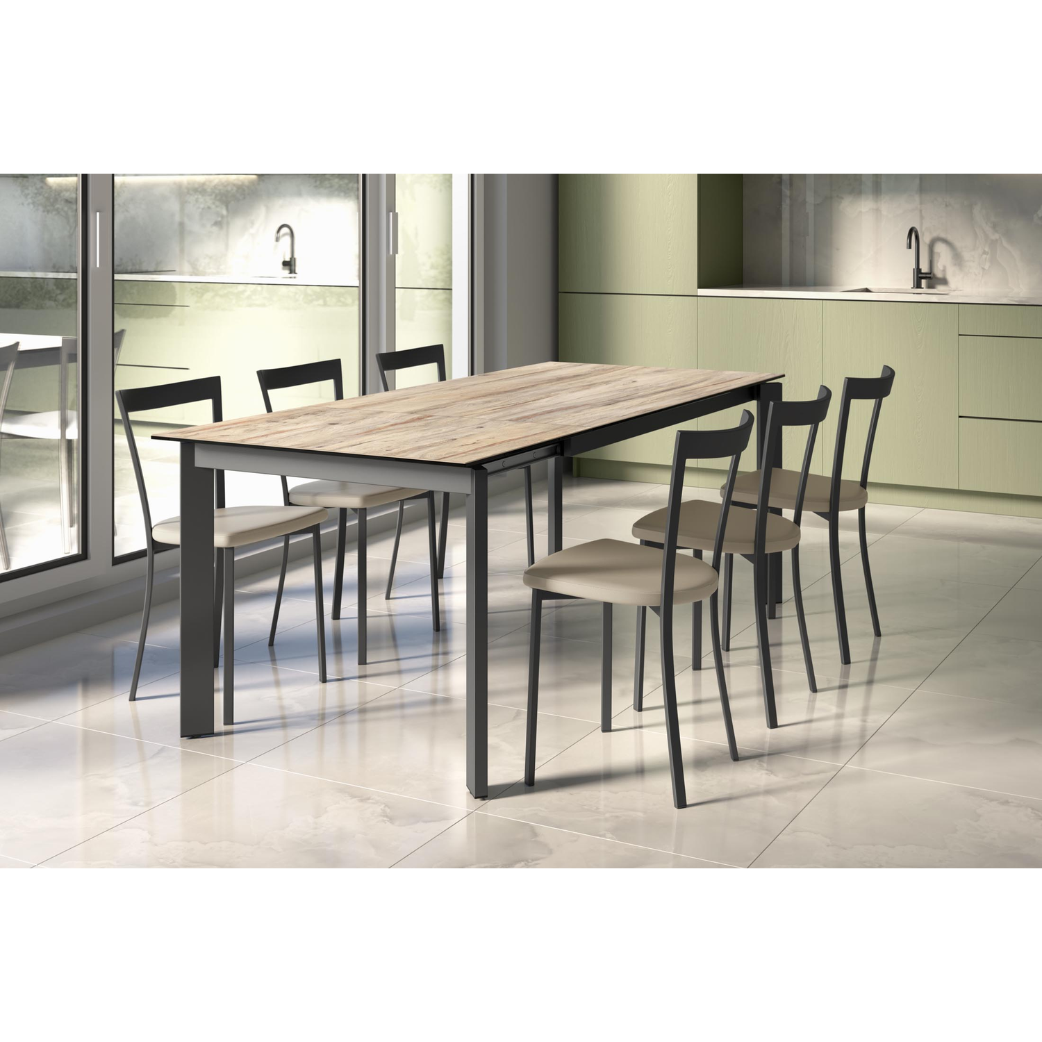 Table ext. poker 110x70 blanc-verre blanc mat 