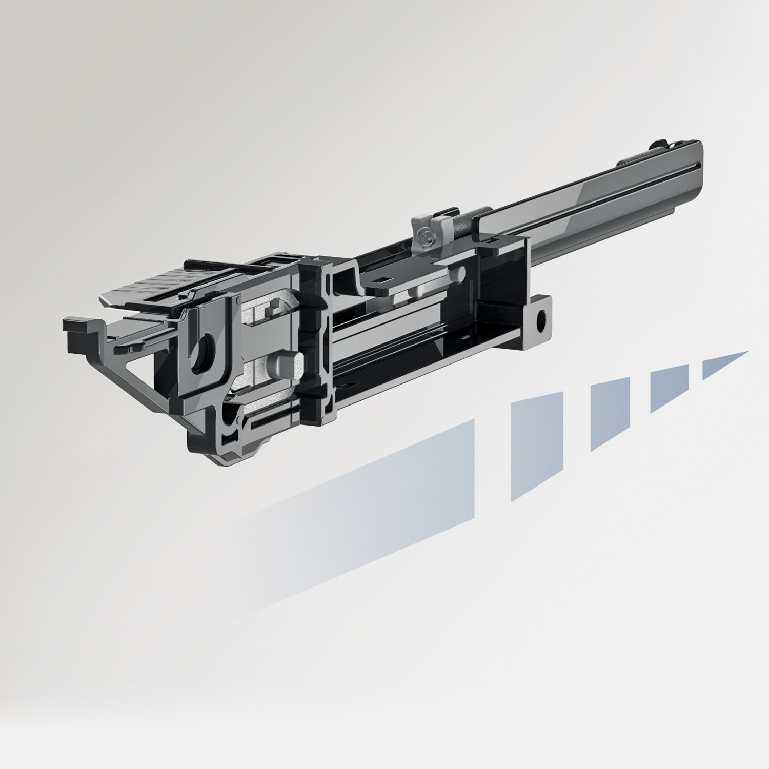 Kit de caisson avec coulisses à sortie totale et super extension, Profondeur d'installation (mini) 530 mm, aspect aluminium