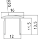 Profil supérieur arrondi, B16 H13.5 L3000, aluminium brillant