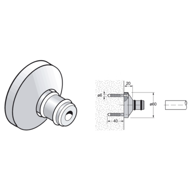 Pba 500-g inox sat. rosace de fixat. regl.murale t ube 25mm