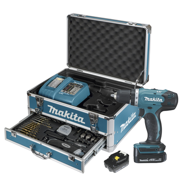 Makita combi-set 14.4v  boor- en schroefmachine + 2 batterijen + lader + 59 toebehoren