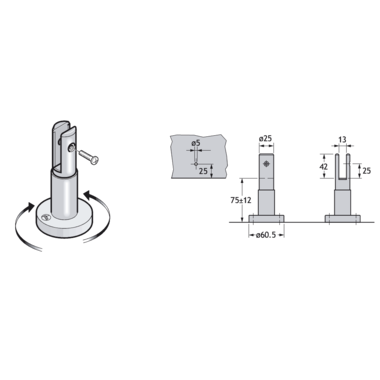 Pba 500-rvs sat. regelbare voet 63-87mm glas 13mm