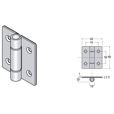 Pba 500-g inox sat. charniere pour porte en verre