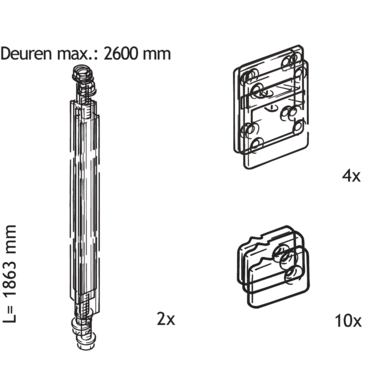 Set 2 deurrechttrekkers l.1863mm