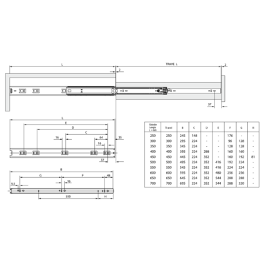 Coulisse a billes 145 télescopique