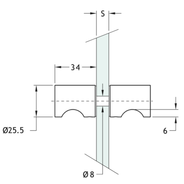 Paar knoppen met greep, voor 6/12 mm glas, B34 L25