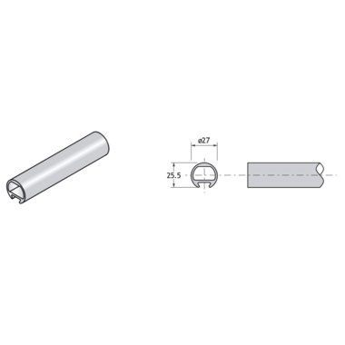 Pba 500-alu tube superieur d:25mm/l:3m