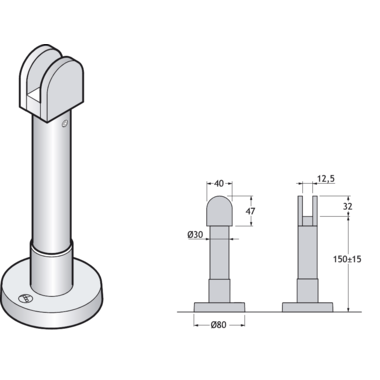 Pba 500-g inox sat. pied reglable 135-165mm verre 10-13mm