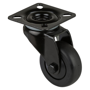Roulette pivotante caoutchouc noir avec plaque sans frein