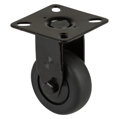 Roulette fixe caoutchouc noir avec plaque sans frein