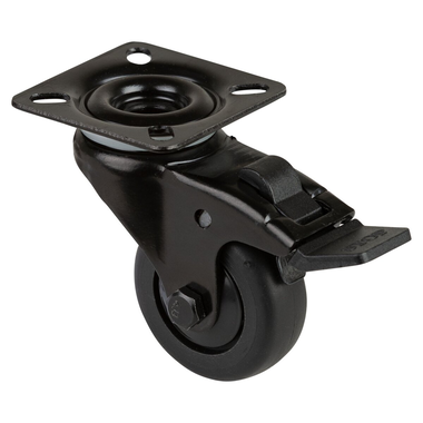 Roulette pivotante caoutchouc noir avec plaque avec frein