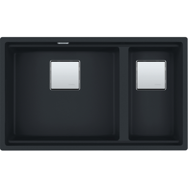KUBUS 2.0 PRO - Cuve à sous-encastrer / 2 bassins / 760 x 460 x 200 mm / Vidage manuel / Noir mat + Set 3 accessoires