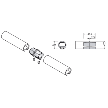 Pba 500-alu raccord droit pour tubes 25mm