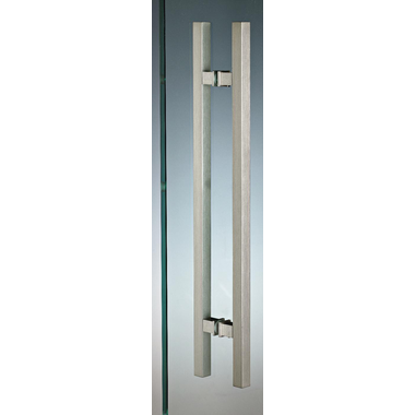 Paar vierkante deurgrepen, voor 6/12 mm glas, B15 H15 L460