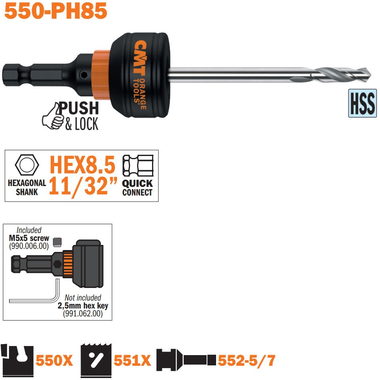 Mandrin à change rapide+mèche hss support hex 8,5 